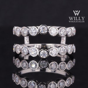 Supporting Band, Double Side Moissanite Band Ring Enhancer, Customized Ring Enhancer, Wedding Ring Enhancer, Vintage Bezel Set Ring Enhancer