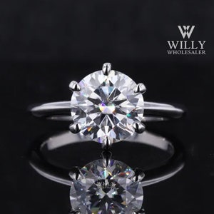 Knife Edge Basket Set Engagement Ring, Designer Solitaire Six Prong Wedding Ring, 1.5/ 2.25/ 2.75 Carat Round Brilliant Cut Moissanite Ring
