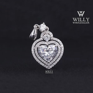 3 Prong Double Halo Women&#39;s Pendant, Vintage 0.50/ 0.80/ 1.20 Carat Heart Cut Moissanite Engagement Pendant For Fiancée, Love Proposal Gift