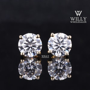 1.60/ 2.40/ 4 TCW Round Cut Moissanite Earrings, Stud Classic Solitaire Earrings, Push Back Style 4 Prong Wedding Anniversary Earrings Gift