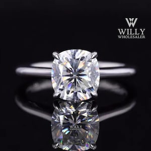 Hidden Halo Four Claw Prong Set Anniversary Ring, 1 / 2/ 3 Carat Cushion Cut Moissanite Engagement Ring, Cathedral Set Wedding Ring For Gift