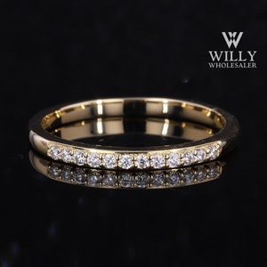 Round Brilliant Cut Moissanite Wedding Band, 1/4 Eternity Anniversary Band, Matching Band For Engagement Ring, Stackable Band Ring For Gift