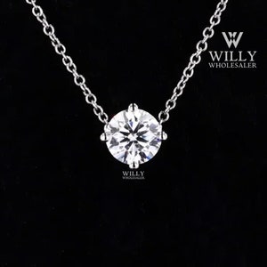 Solitaire Designer Necklace, 0.85/ 1.15/ 2 Carat Round Cut Moissanite Wedding Pendant With Cable Chain, Daily Wear Pendant, Handmade Jewelry