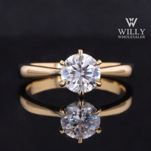 Pinched Shank Basket Set Designer Anniversary Ring, 6 Claw Prong Set Wedding Ring, 0.55/ 1/ 1.50 Carat Round Cut Moissanite Engagement Ring