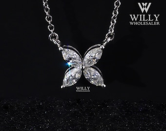 Marquise Cut Moissanite Wedding Necklace, 4 Stone Solitaire Designer Pendant With Cable Chain, Engagement Anniversary Pendant, Gift For Wife