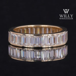 Dainty Full Eternity Channel Setting Wedding Promise Band: 3 TCW Baguette Cut Moissanite Unisex Engagement Band, Stackable Band For Him&Her