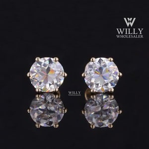 Stunning 2/ 3/ 4.50 TCW Old European Cut Moissanite Wedding Earrings, Screw Back Style 6 Prong Anniversary Earrings, Solitaire Stud Earrings