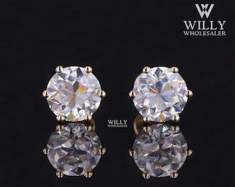 2/3/4.50 TCW Colorless Old European Cut Moissanite Stud Earrings: 6 Prong Solitaire Screw/Push Back Daily Wear Earrings, Women's Day Gift