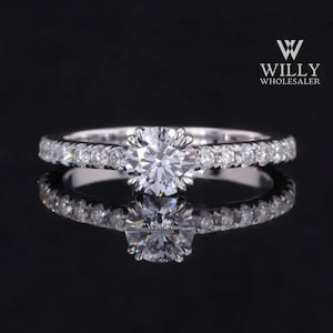 Simple Solitaire Engagement Ring, Double Claw Prong Set Wedding Ring, 0.75/ 1.25/ 1.50 Carat Round Brilliant Cut Moissanite Anniversary Ring