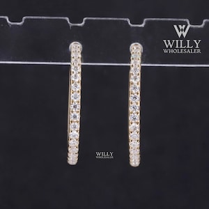Huggie Hoop Style Hinge Back Earrings, Trendy Style Party Wear Earrings, Pave Set Round Brilliant Cut Moissanite Anniversary Earrings