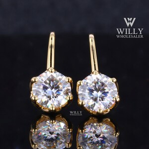 Jacket Style Earring, Lever Back Style 6Prong Solitaire Wedding Anniversary Earring, 1.60/ 2.40/ 4 TCW Round Cut Moissanite Designer Earring