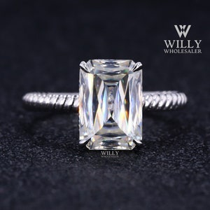 4 Claw Prong Solitaire Basket Set Wedding Ring, Rope Tiny Twist Shank Engagement Ring, 2 / 3 / 4 Carat Criss Cut Moissanite Anniversary Ring