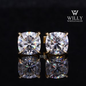 Screw Back Style Solitaire Stud Designer Earrings, Colorless 2/ 3/ 5 TCW Cushion Cut Moissanite Earrings, Birthday Wedding Anniversary Gift