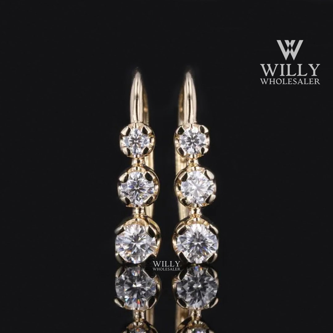 Lever Back Style Earrings, Round Brilliant Cut Moissanite Earring, 3