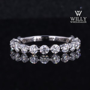 Bubble Shaped Shared Prong Set 3/4 Eternity Wedding Band, Round Brilliant Cut Moissanite Anniversary Band, Matching Band For Engagement Ring