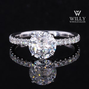4 Claw Prong Solitaire Designer Anniversary Ring, Hidden Halo Wedding Ring, Jubilee Cut 1 / 2 / 3 Carat Moissanite Designer Engagement Ring