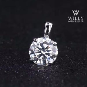 Single Stone Pendant, Sparky 1.25/1.75/2.5 Carat Round Cut Moissanite Women's Pendant, 4 Prong Basket Set Solitaire Anniversary Gift Pendant