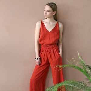 Leinen Palazzo Hose KENIA, Hose mit hoher Taille, Elegante Freizeithose, Leinenhose mit Elastischer Taille