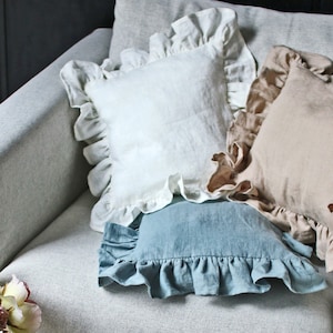Linen Ruffle Pillowcase Envelope Style Pillow Case Cushion Covers Natural Stonewashed Linen Soft Linen Covers Pillowcase Pillow
