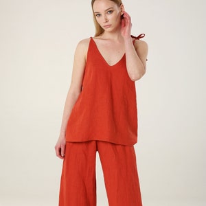 Linen V Neck Top,EVA Linen Woman Top, Regulated Straps Top, Tie Straps, Summer Beach Top, Casual Top, Soft Linen Top