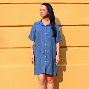 Linen Shirt Dress, Button Dress, Casual Dress, Home Dress, Vacation Dress, Natural Linen Dress, KEYARA