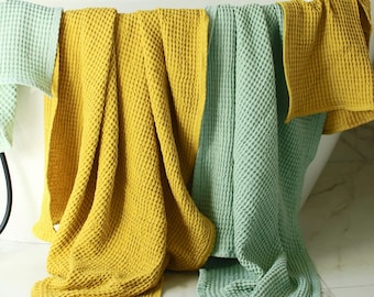 Waffle Bath Towel Natural Linen Cotton Blend  Sauna Softened Towel Luxury Gift Spa