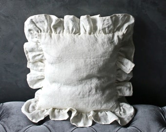 Linen Ruffle Pillowcase Envelope Style Pillow Case Cushion Covers Natural Stonewashed Linen Soft Linen Covers Pillowcase Pillow