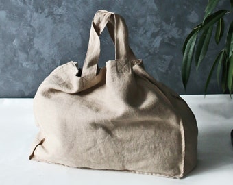 Double Layer Linen tote bag. Natural linen bag. Natural shopping bag. Linen shoulder bag. Zero waste shopping bag. Beach bag. Bag