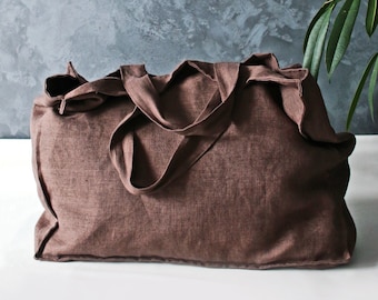 Double Layer Linen tote bag. Natural linen bag. Natural shopping bag. Linen shoulder bag. Zero waste shopping bag. Beach bag. Bag