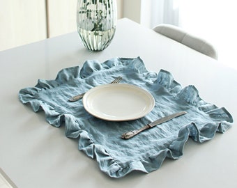 Ruffle Linen Double layer placemat . Natural stonewashed linen placemat. Double Linen placemant. Ruffle placemat