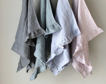Linen ruffle tea towel, Natural linen dishclothes, Linen kitchen towel, Soft linen towel, Linen kitchen gift towel, Eco Towel