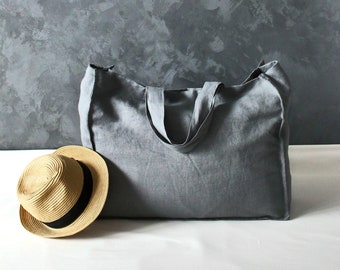 Double Layer Linen tote bag. Natural linen bag. Natural shopping bag. Linen shoulder bag. Zero waste shopping bag. Beach bag. Bag