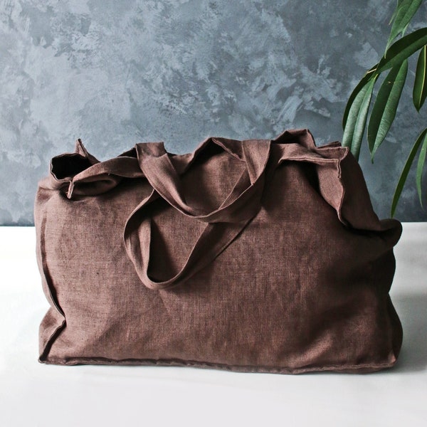 Borsa tote in lino a doppio strato. Borsa in lino naturale. Borsa della spesa naturale. Borsa a tracolla in lino. Borsa della spesa a rifiuti zero. Borsa da spiaggia. Sacco