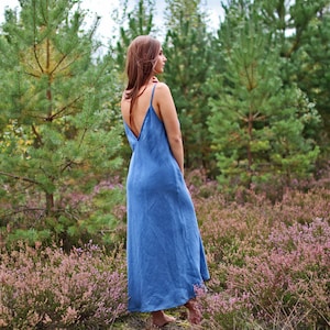 Linen Nighgown, Sleep Dress, Deep V Back Dress,  Washed Linen Dress, Night Dress, Sleep Dress, GRACE