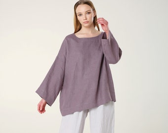 MILAN Linen Woman Oversized Top Clothing Linen Tunic Elegant Top Minimalist Summer Blouse Linen Oversized Wear Washed Linen Homewear