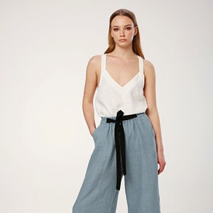 Linen Pants CATALONIA, Wide Leg Pants, Pallazo Pants, Elegant Pants, Elastic Waist Loose Pants