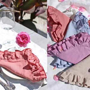 Linen Ruffle Napkins IRIS Natural Stonewashed Exquisite Linen Napkins. Washed Soft Linen Table Elegant Napkins. Handmade Table Decor