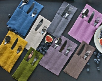 Linen Cutlery Silverware Holder Pouch. For 2 & 3 Cutlery Natural stonewashed linen cutlery pouch. Double Soft linen table