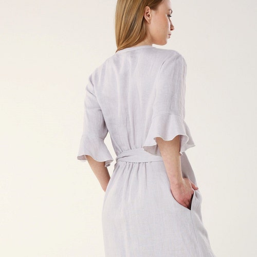gap linen wrap dress Embroidered Tencel-Linen Wrap Dress