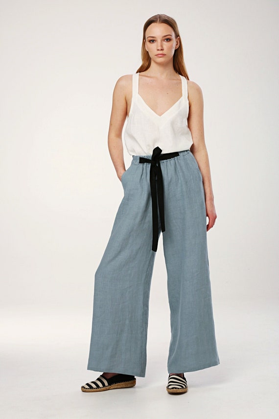 Pantalon en lin CATALOGNE Pantalon large Pantalon pallazo Pantalon elegant Pantalon ample a taille elastique Etsy France