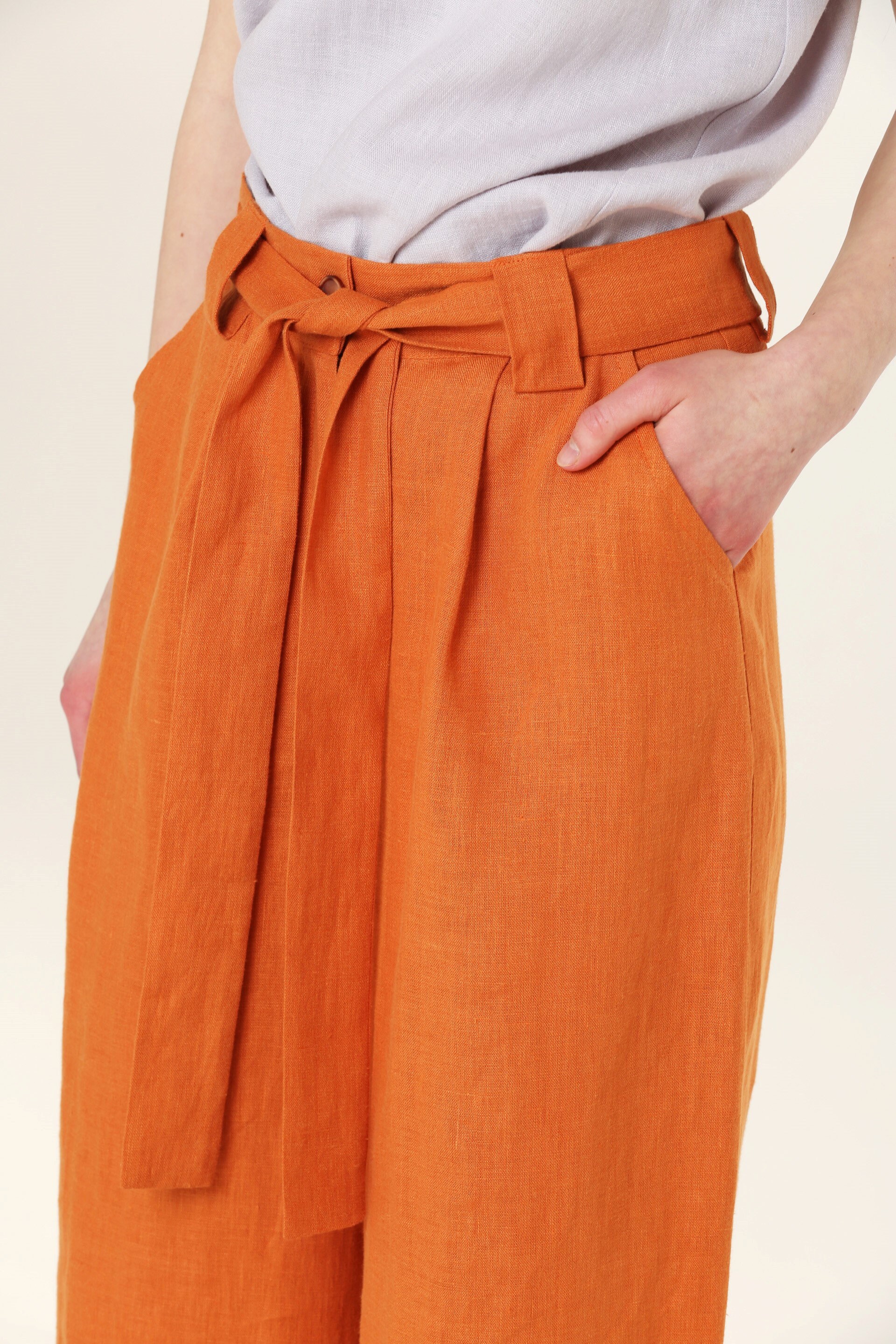 BARI Linen Pants Belt Button Zipper Close Wide Leg Washed Etsy