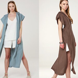 Linen Hooded Coat, Coat Dress, Long Linen Shirt,  Kaftan Summer Coat, Linen Shirt, SIANA