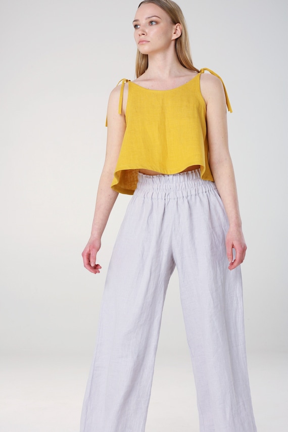 Pantalones Palazzo de Mujer Cintura Alta con Lazo - Tbdress.com