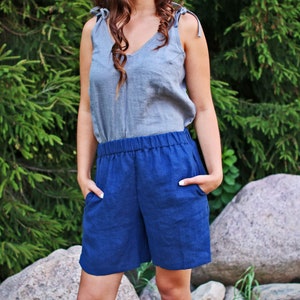 FARO Linen Natural Woman Shorts Short Summer Cloth Natural Cloth Elegant Shorts Washed Linen Elastic Waist Vacation Shorts image 6