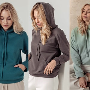 DEA Woman Organic Cotton Hoodie With Pockets Home Wear Outdoor Wear Hiking Wear Lounge Wear Trip Wear