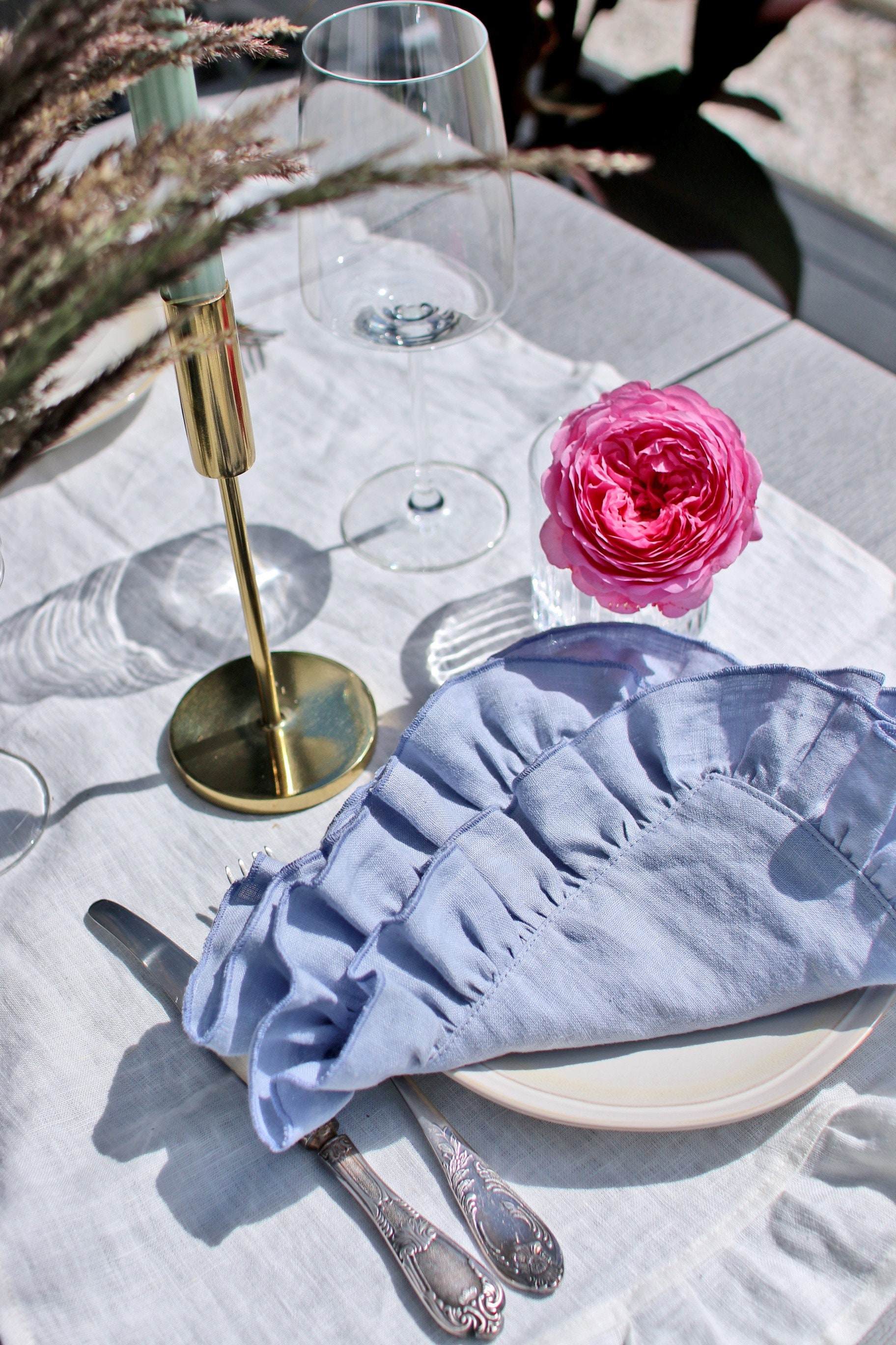 Linen Ruffle Napkins IRIS Natural Stonewashed Exquisite Linen Napkins.  Washed Soft Linen Table Elegant Napkins. Handmade Table Decor 