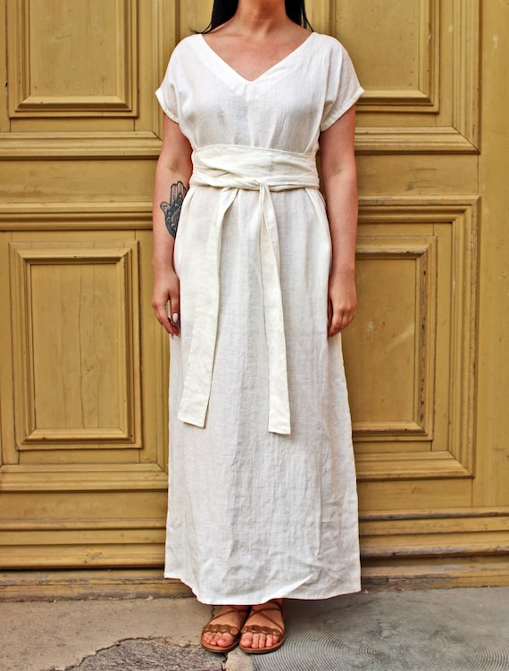 Vestido largo de lino Vestido con cuello en V Vestido de diosa Vestido de maternidad Vestido de estilo romano Vestido de ocasion DEMEETRA Etsy Mexico