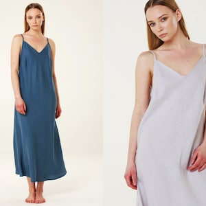 Linen Nighgown, Sleep Dress, Deep V Back Dress,  Washed Linen Dress, Night Dress, Sleep Dress, GRACE