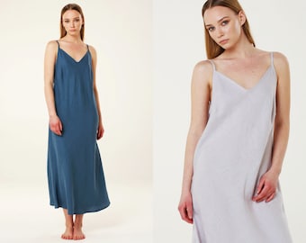Linen Nighgown, Sleep Dress, Deep V Back Dress,  Washed Linen Dress, Night Dress, Sleep Dress, GRACE