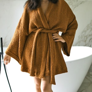 Bata de lino de gofre, Bata de kimono, Bata de spa de lino, Bata de sauna, Bata de baño, Ropa de hogar, Balticbloom